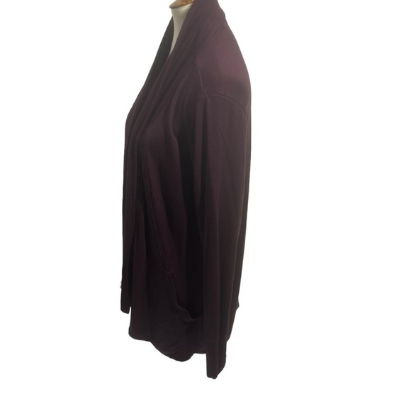 Athleta Open Front Cardigan Sweater Rib Knit Trim Side Pockets Burgundy M - Picture 3 of 5